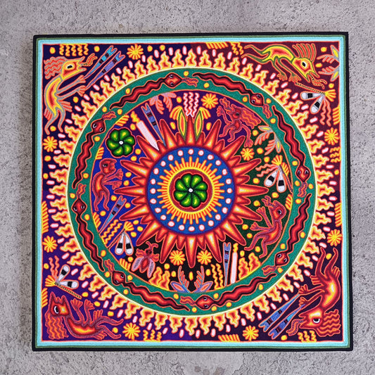 Huichol Mexican Folk Art Yarn Painting  By Maximino Renteria PP9546