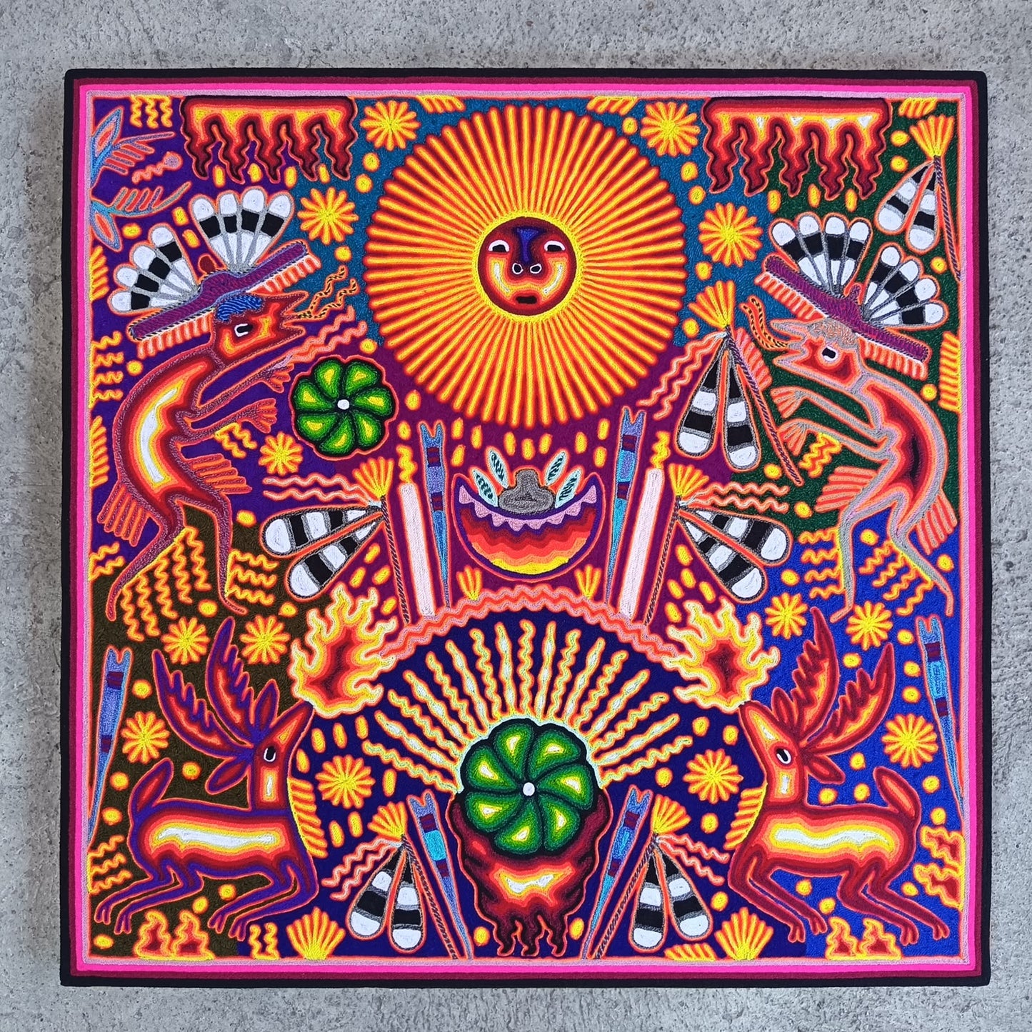Huichol Mexican Folk Art Yarn Painting  By Maximino Renteria PP9547