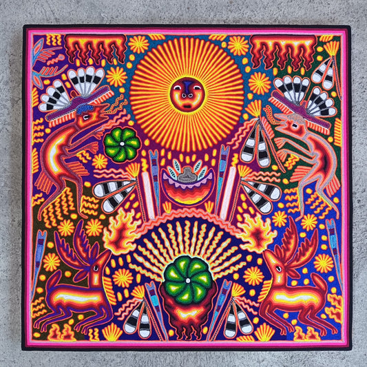Huichol Mexican Folk Art Yarn Painting  By Maximino Renteria PP9547