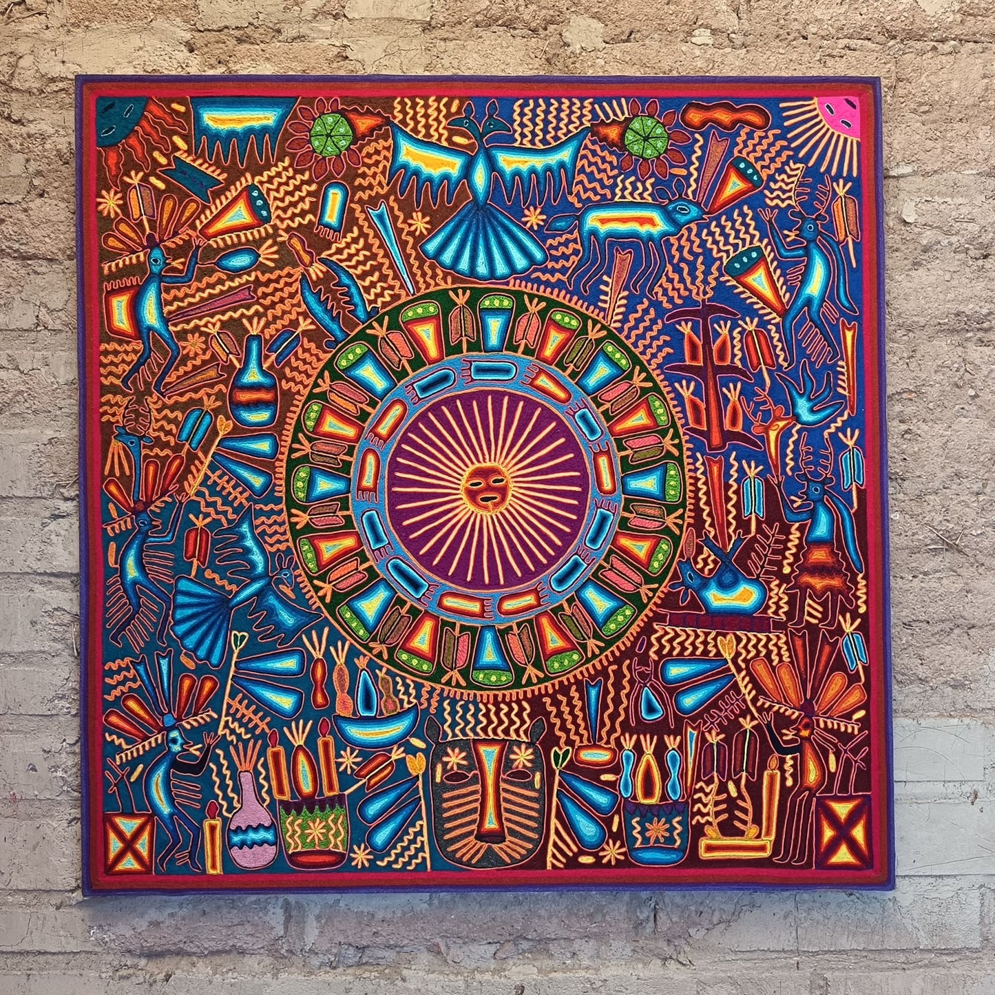 Mexican Folk Art Huichol Yarn Painting by Cooperativa Zitacua PP9548