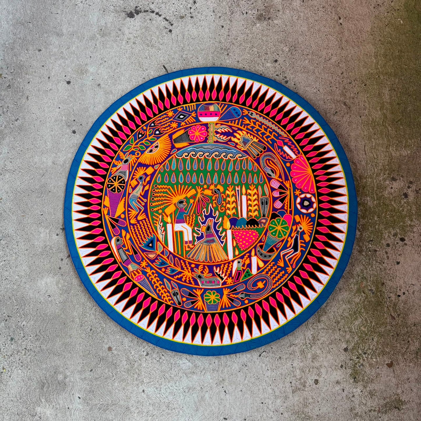 Mexican Folk Art Huichol Yarn Painting by Cooperativa Zitacua PP9549