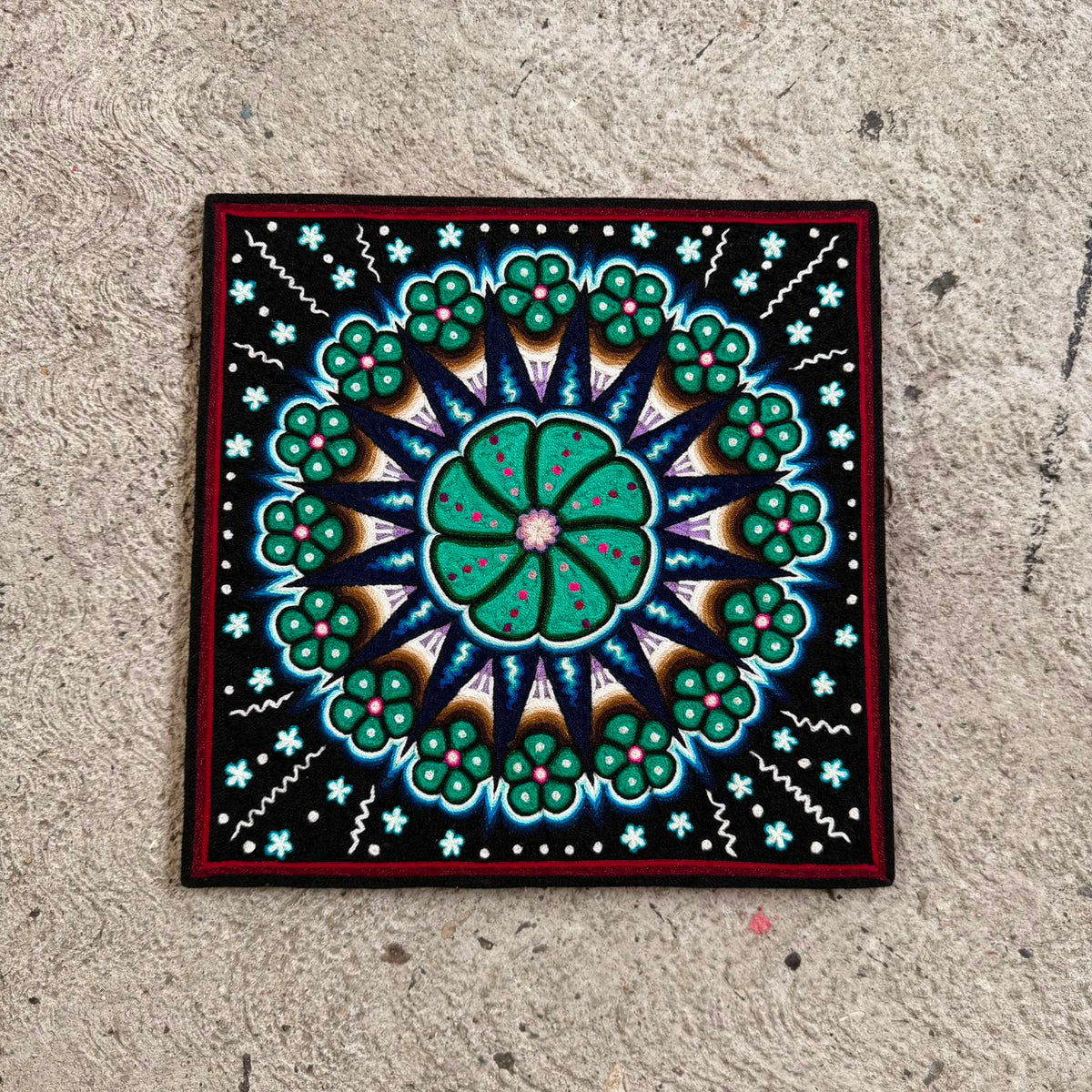 Huichol Indian Yarn Painting by  Samuel Hernandez  PP9553