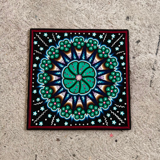 Huichol Indian Yarn Painting by  Samuel Hernandez  PP9553