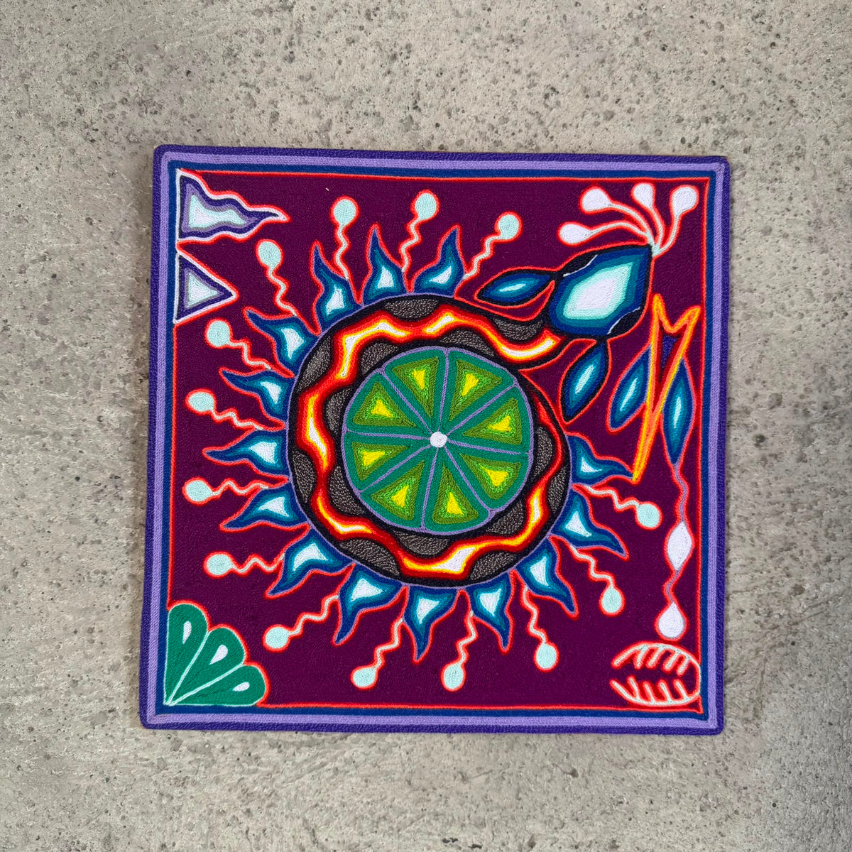Mexican Folk Art Huichol Yarn Painting by Cooperativa Zitacua PP9554 Oaxaca