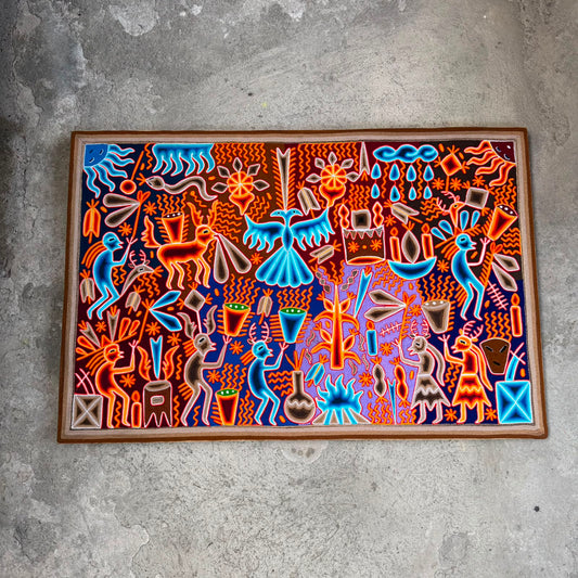 Mexican Folk Art Huichol Yarn Painting by Cooperativa Zitacua PP9555