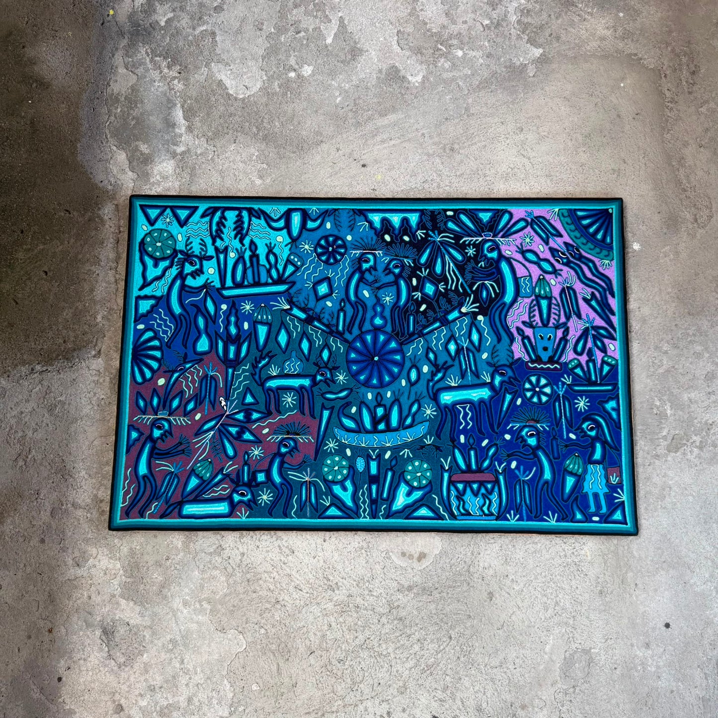 Mexican Folk Art Huichol Yarn Painting by Cooperativa Zitacua PP9556
