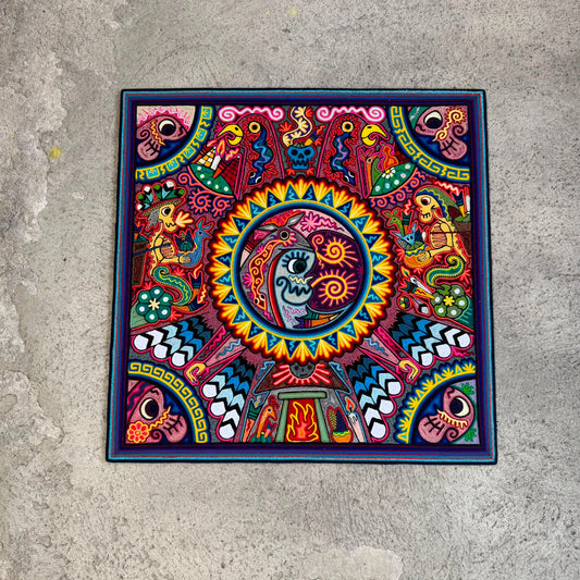 Mexican Folk Art Huichol Indian Yarn Painting by Luis Castro PP9558