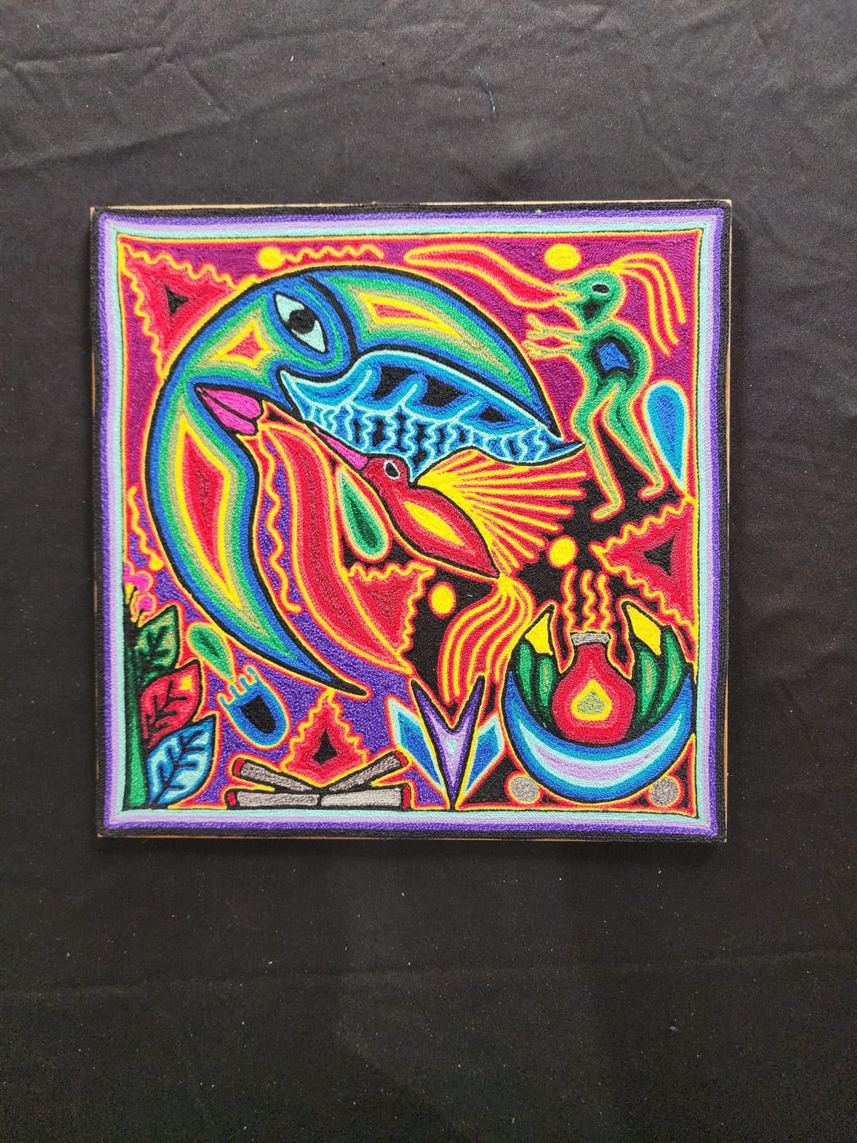 Tepehuano Yarn Painting Mexican Folk Art By Bautista Family PP9572