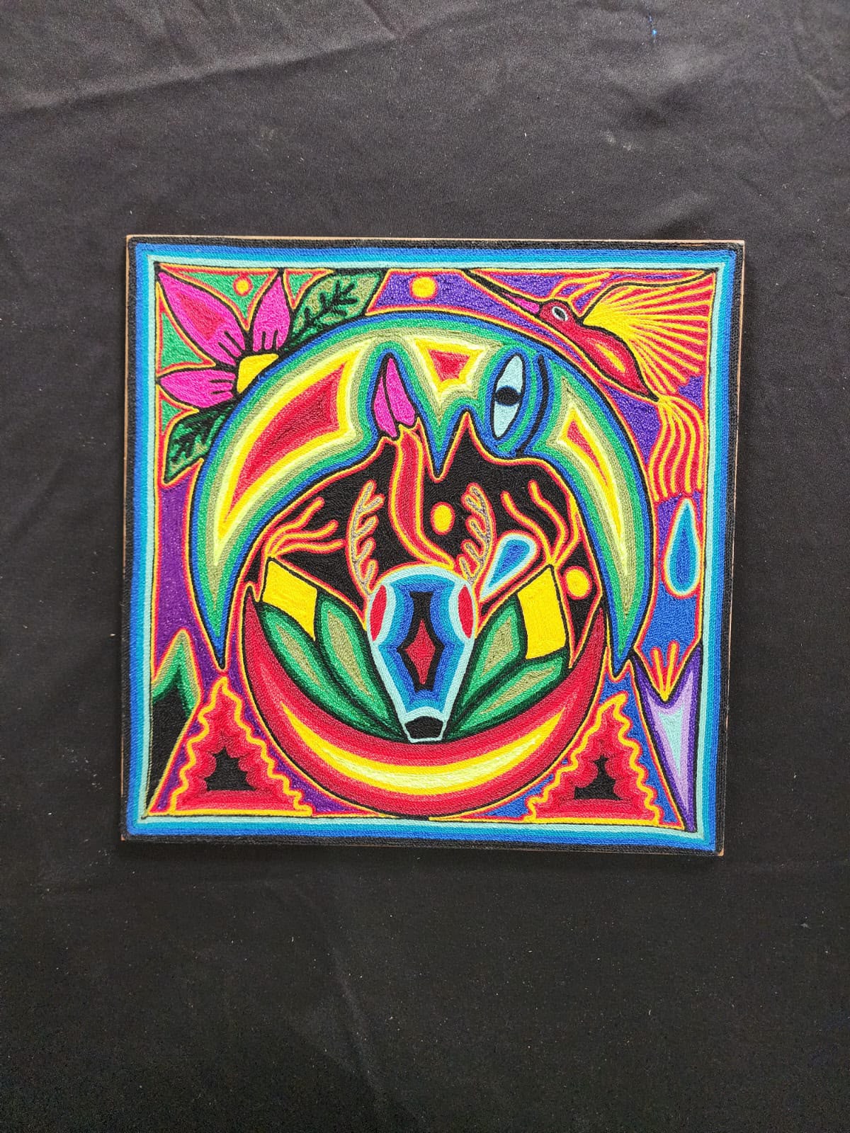 Tepehuano Yarn Painting Mexican Folk Art By Bautista Family PP9573