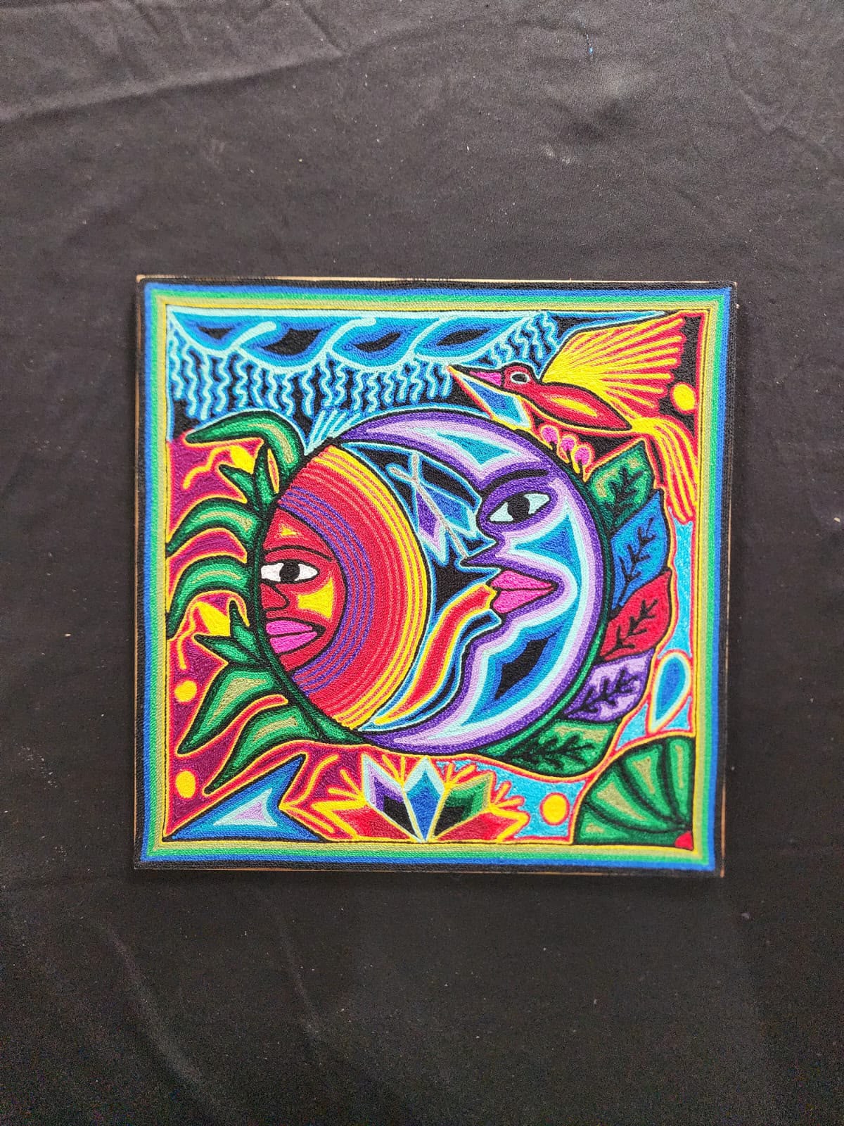 Tepehuano Yarn Painting Mexican Folk Art By Bautista Family PP9574