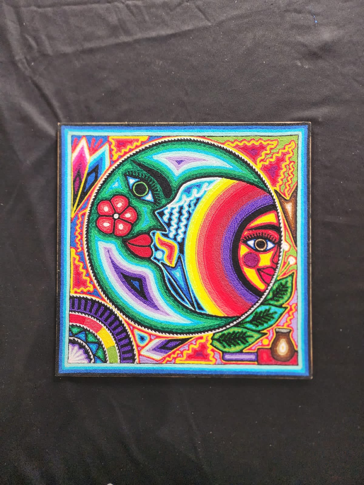 Tepehuano Yarn Painting Mexican Folk Art By Bautista Family PP9575
