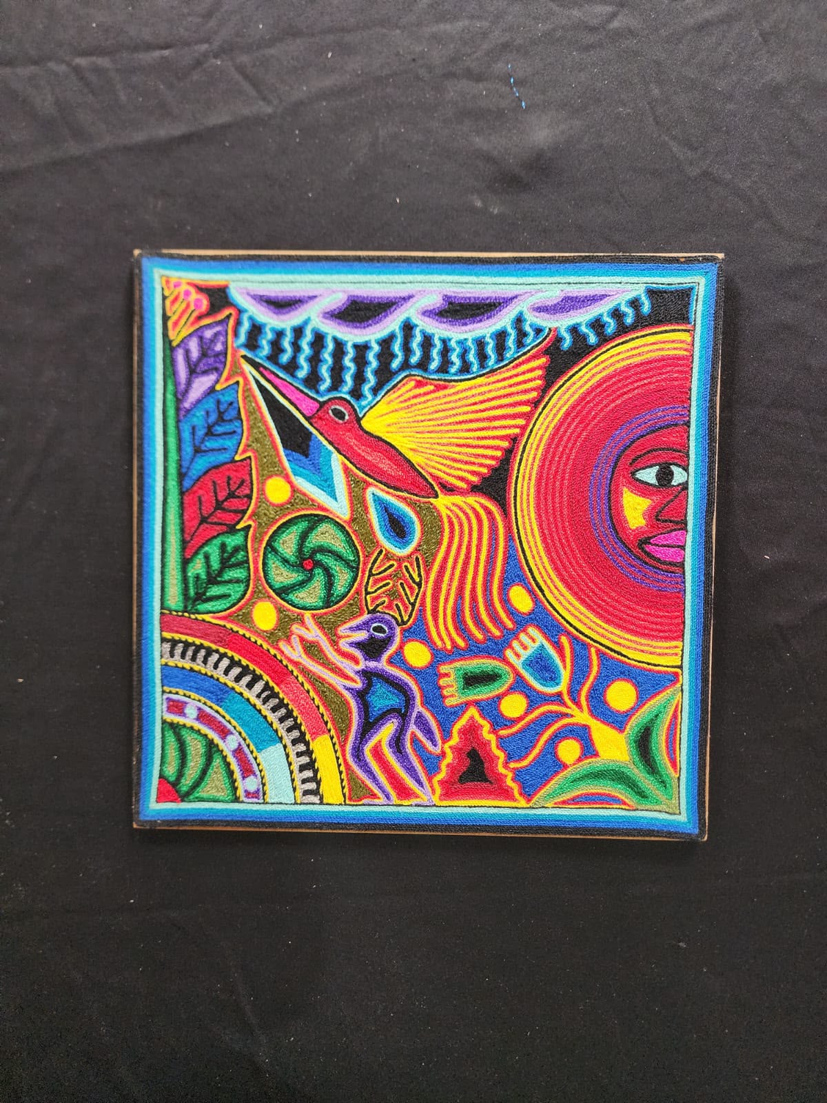 Tepehuano Yarn Painting Mexican Folk Art By Bautista Family PP9576