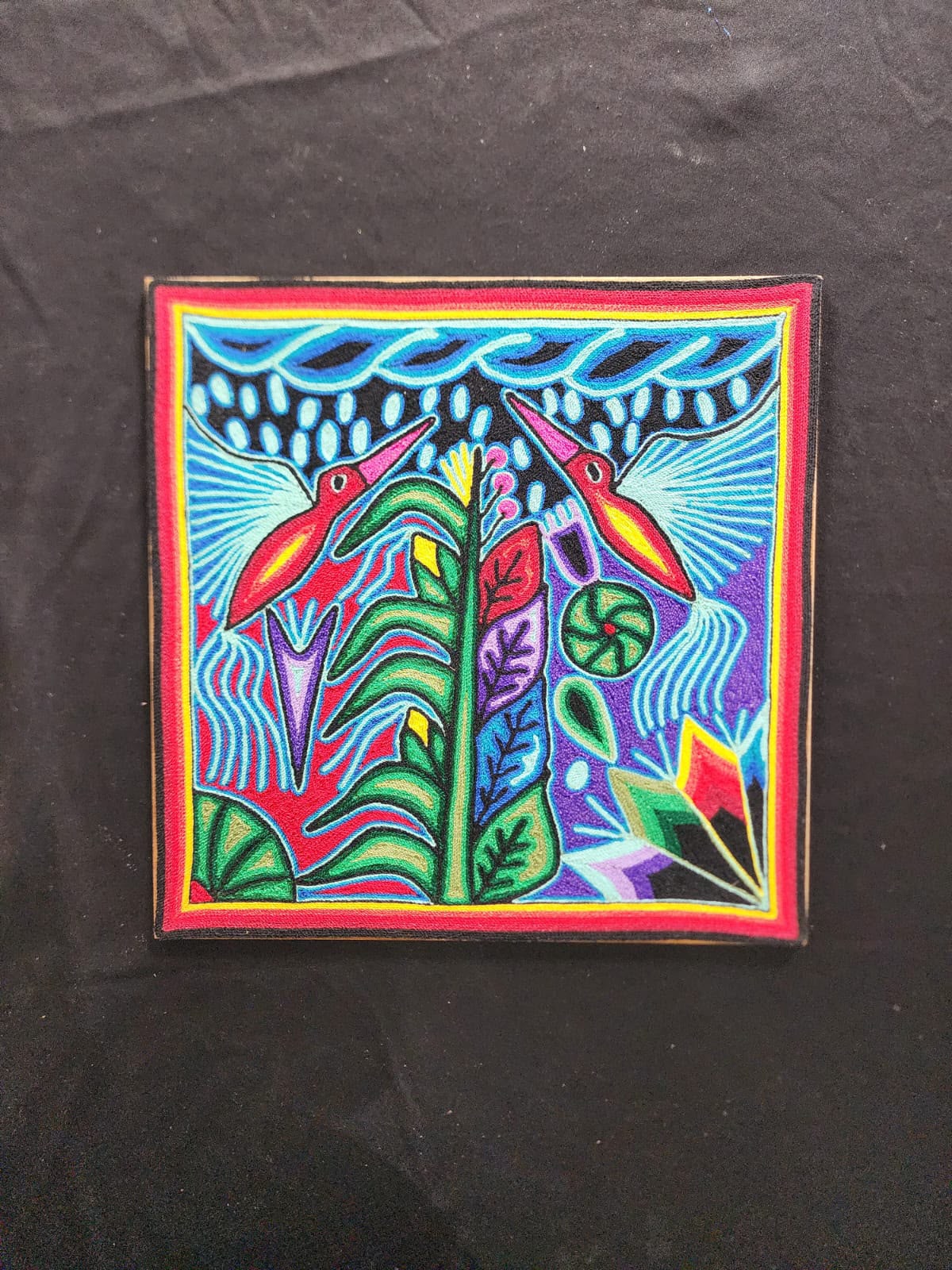 Tepehuano Yarn Painting Mexican Folk Art By Bautista Family PP9578