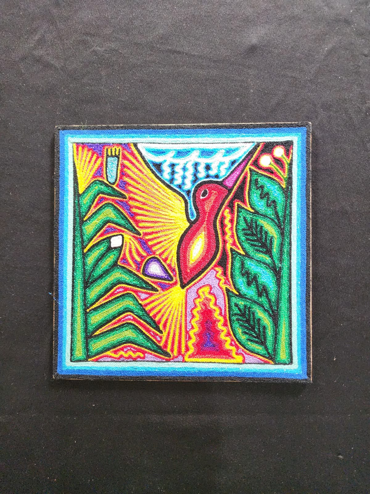 Tepehuano Yarn Painting Mexican Folk Art By Bautista Family PP9579