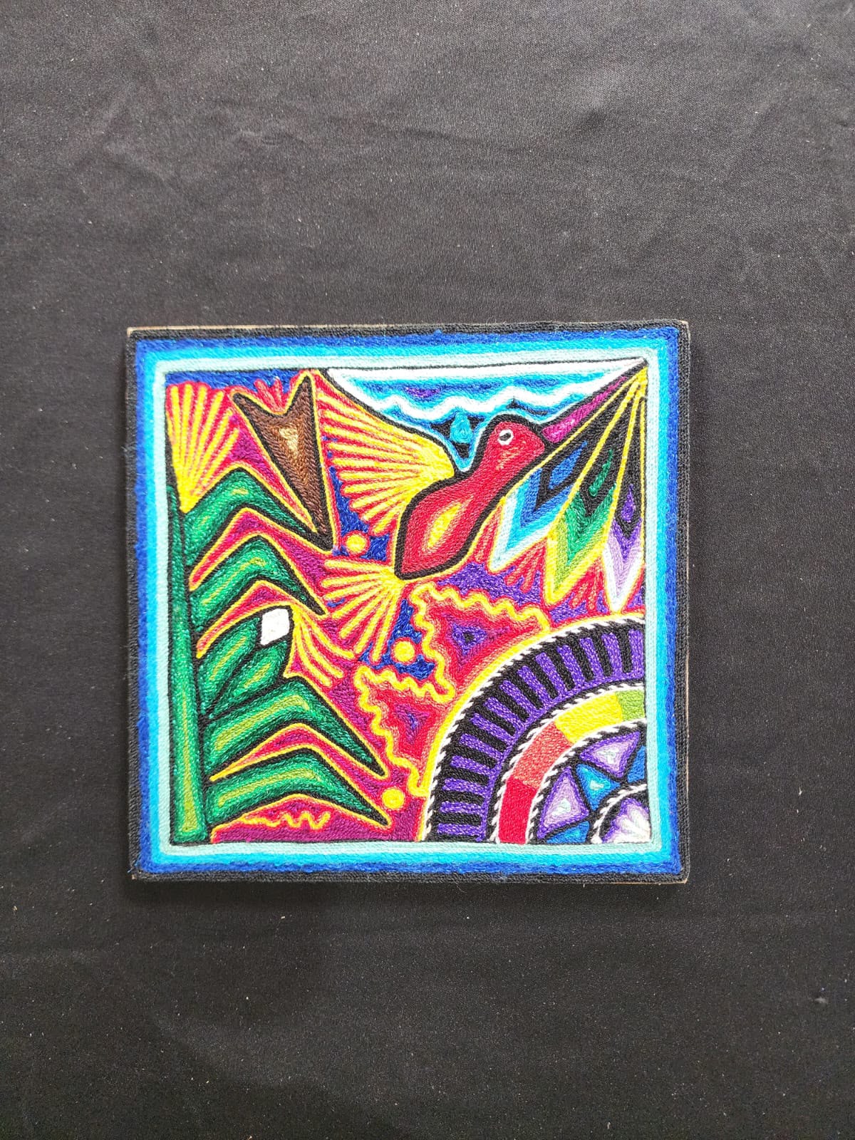 Tepehuano Yarn Painting Mexican Folk Art By Bautista Family PP9580
