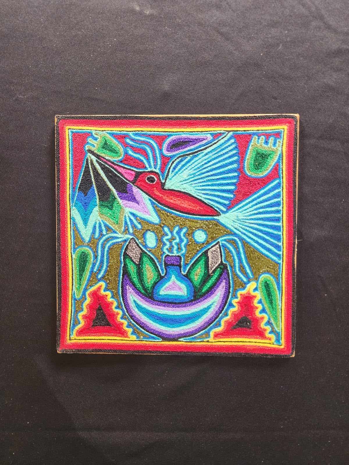 Tepehuano Yarn Painting Mexican Folk Art By Bautista Family PP9581