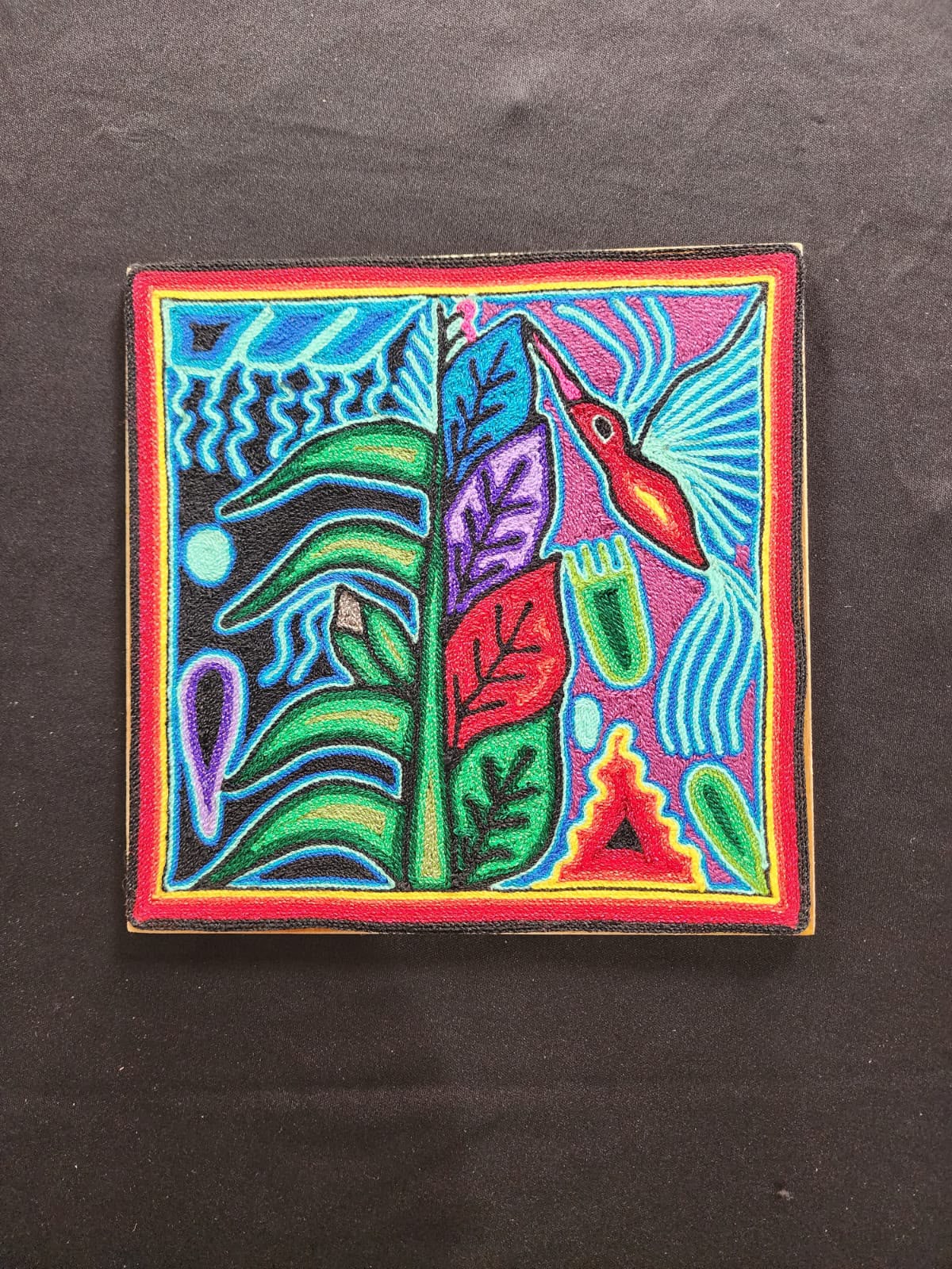 Tepehuano Yarn Painting Mexican Folk Art By Bautista Family PP9582