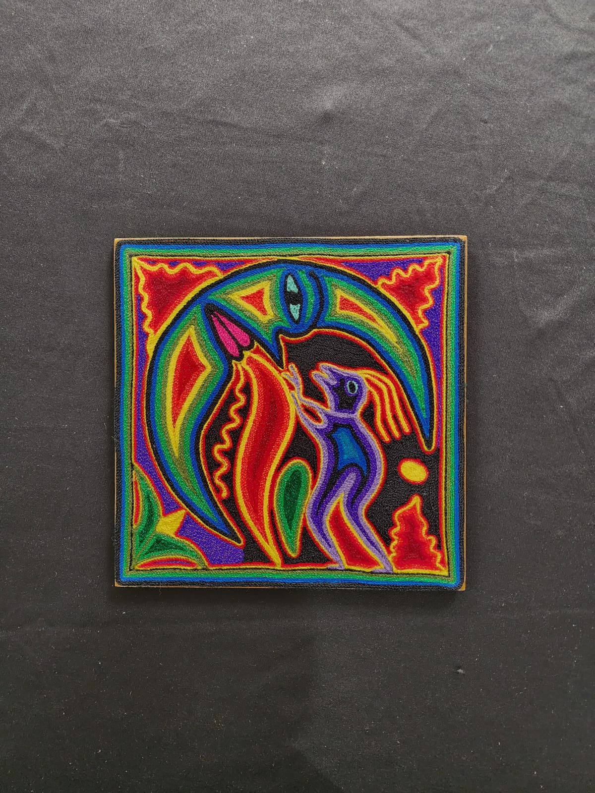 Tepehuano Yarn Painting Mexican Folk Art By Bautista Family PP9584
