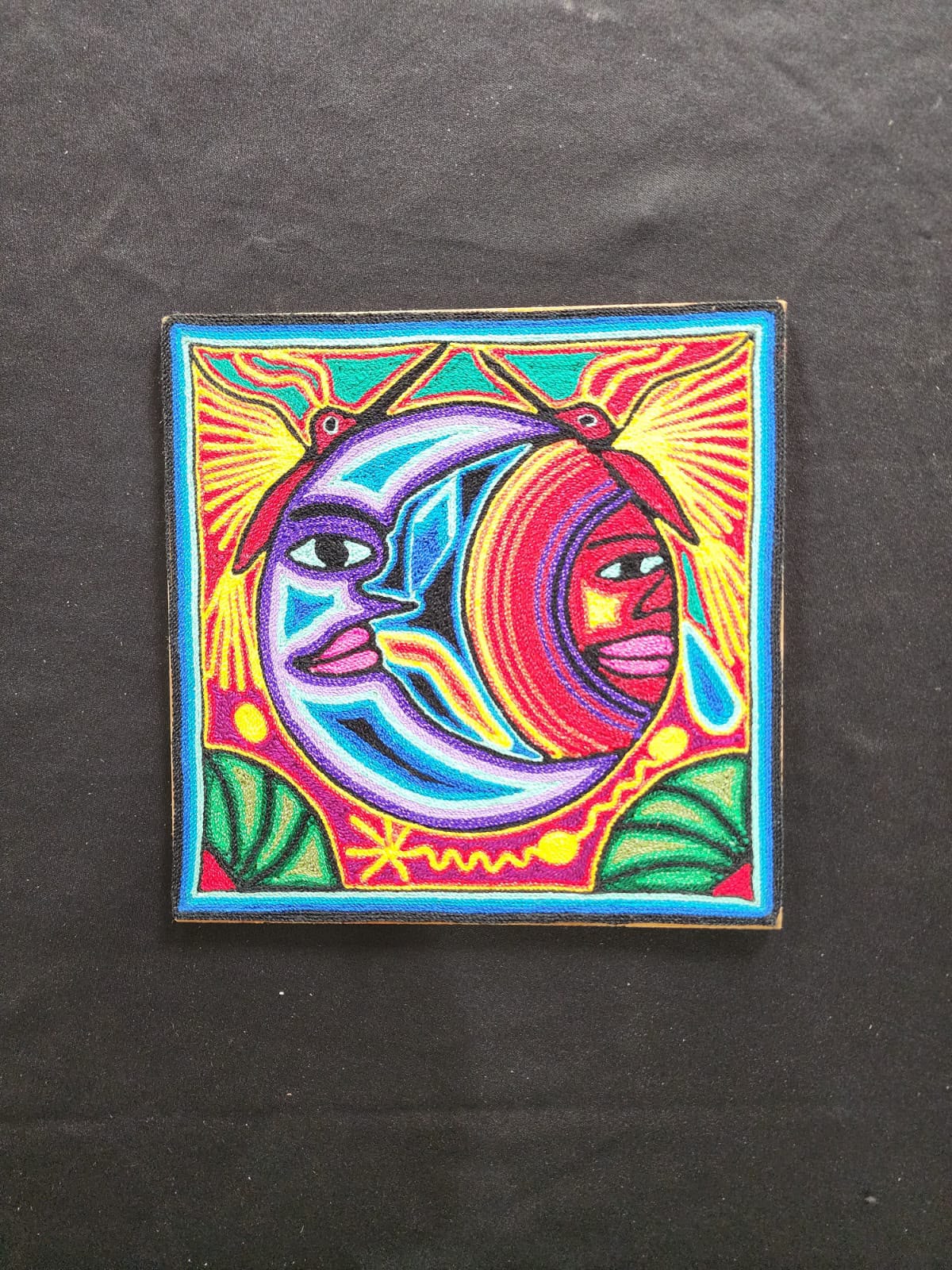 Tepehuano Yarn Painting Mexican Folk Art By Bautista Family PP9586