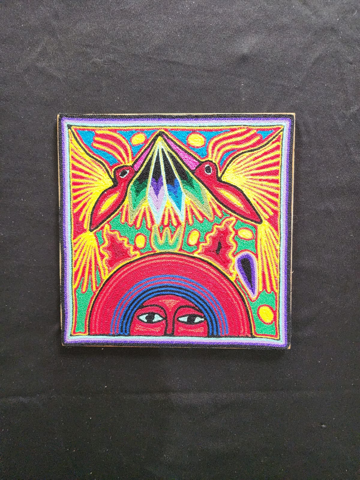 Tepehuano Yarn Painting Mexican Folk Art By Bautista Family PP9587