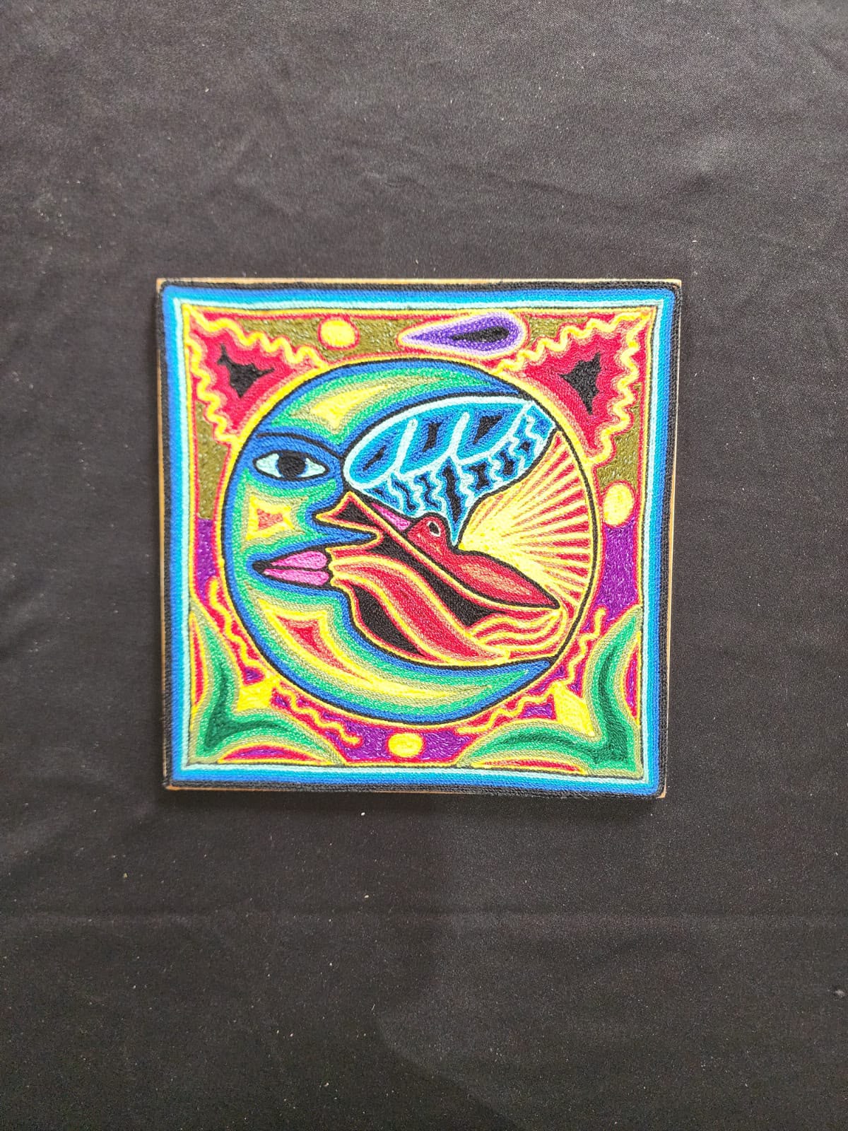 Tepehuano Yarn Painting Mexican Folk Art By Bautista Family PP9588