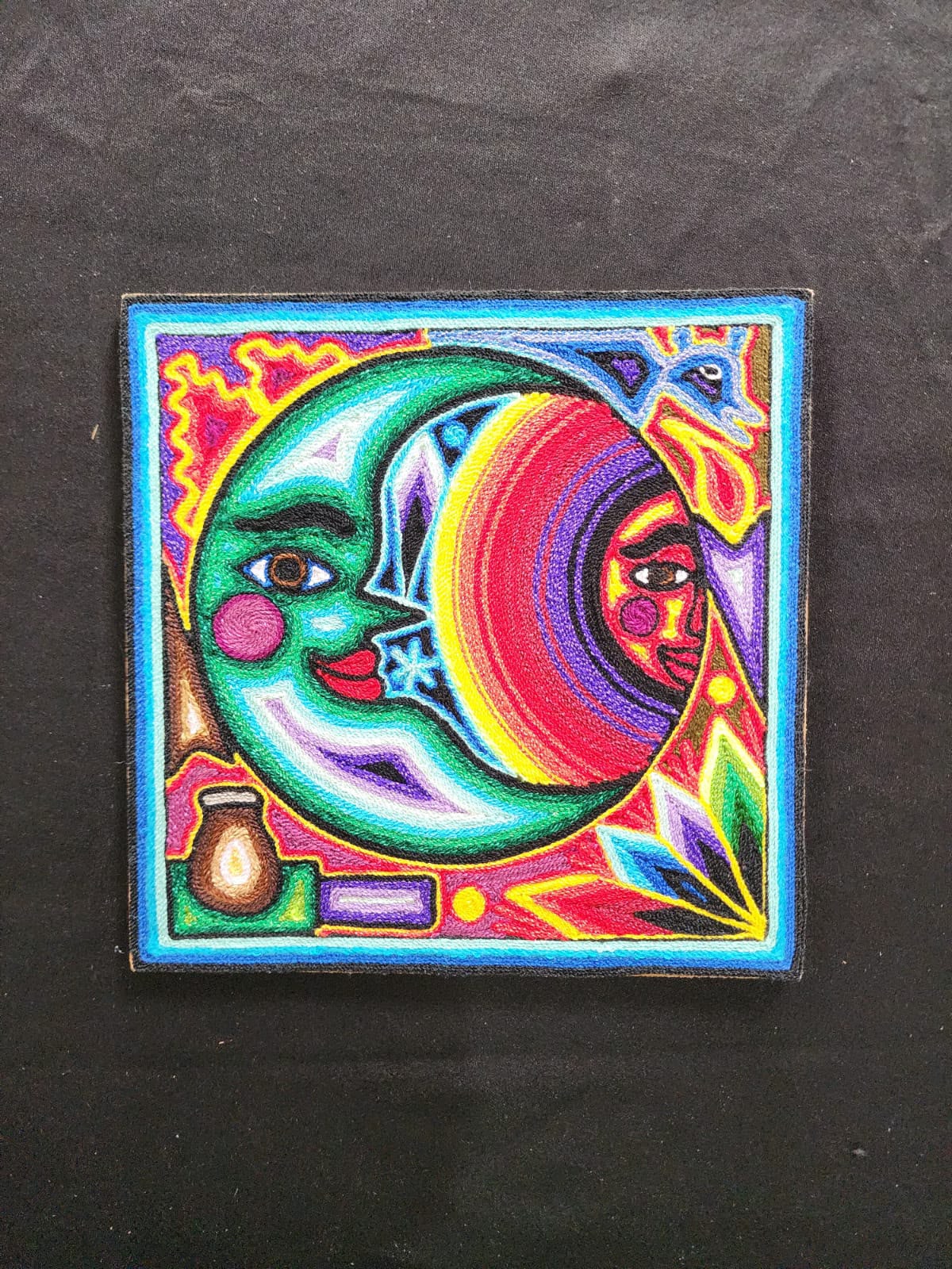 Tepehuano Yarn Painting Mexican Folk Art By Bautista Family PP9589