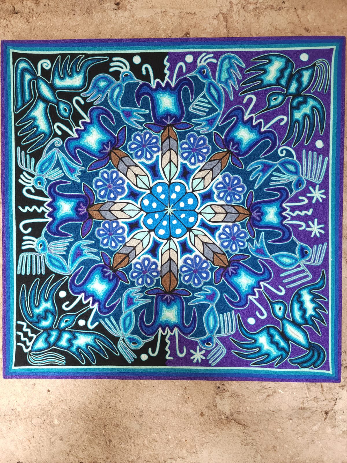 Huichol Yarn Painting Mexican Folk Art By Hilaria Chavez Carrillo PP9568
