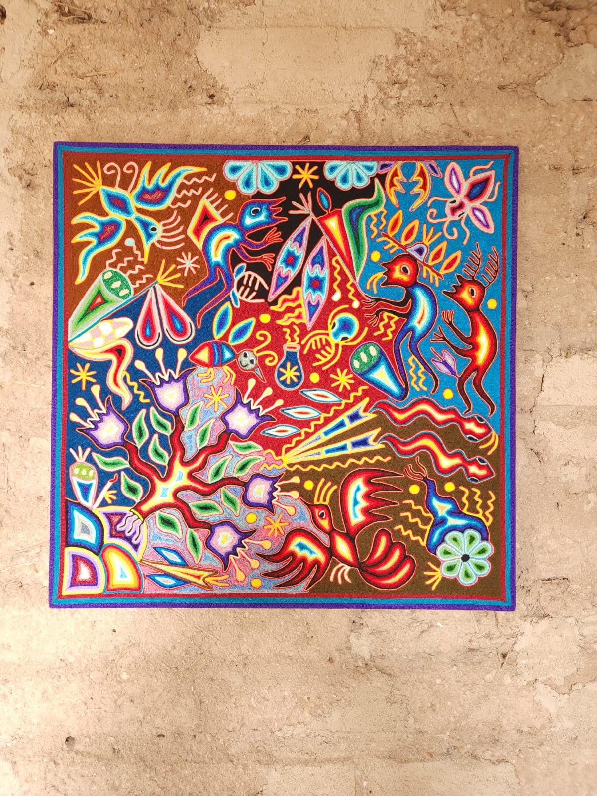 Huichol Yarn Painting Mexican Folk Art By Hilaria Chavez Carrillo PP9569