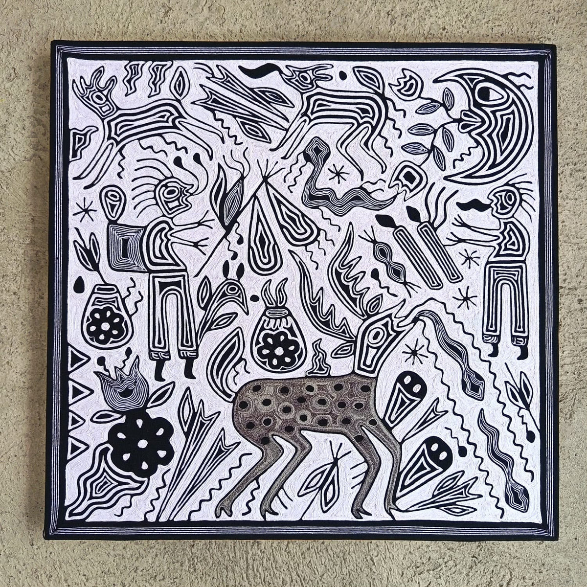 Huichol Yarn Painting Mexican Folk Art By Hilaria Chavez Carrillo PP9590