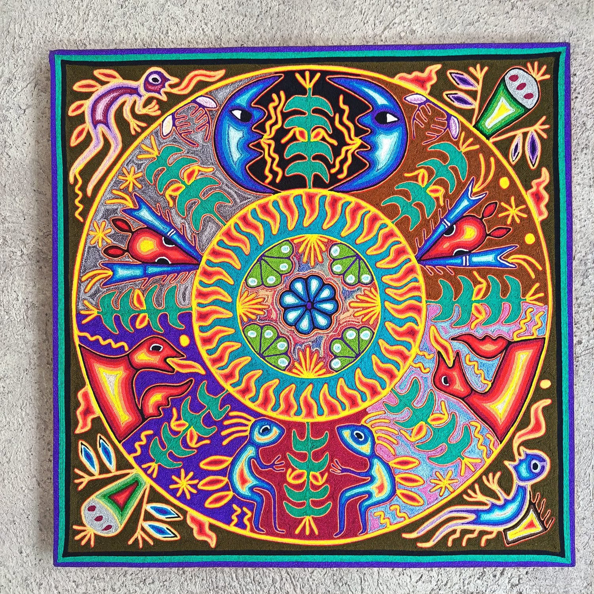 Huichol Yarn Painting Mexican Folk Art By Hilaria Chavez Carrillo PP9590
