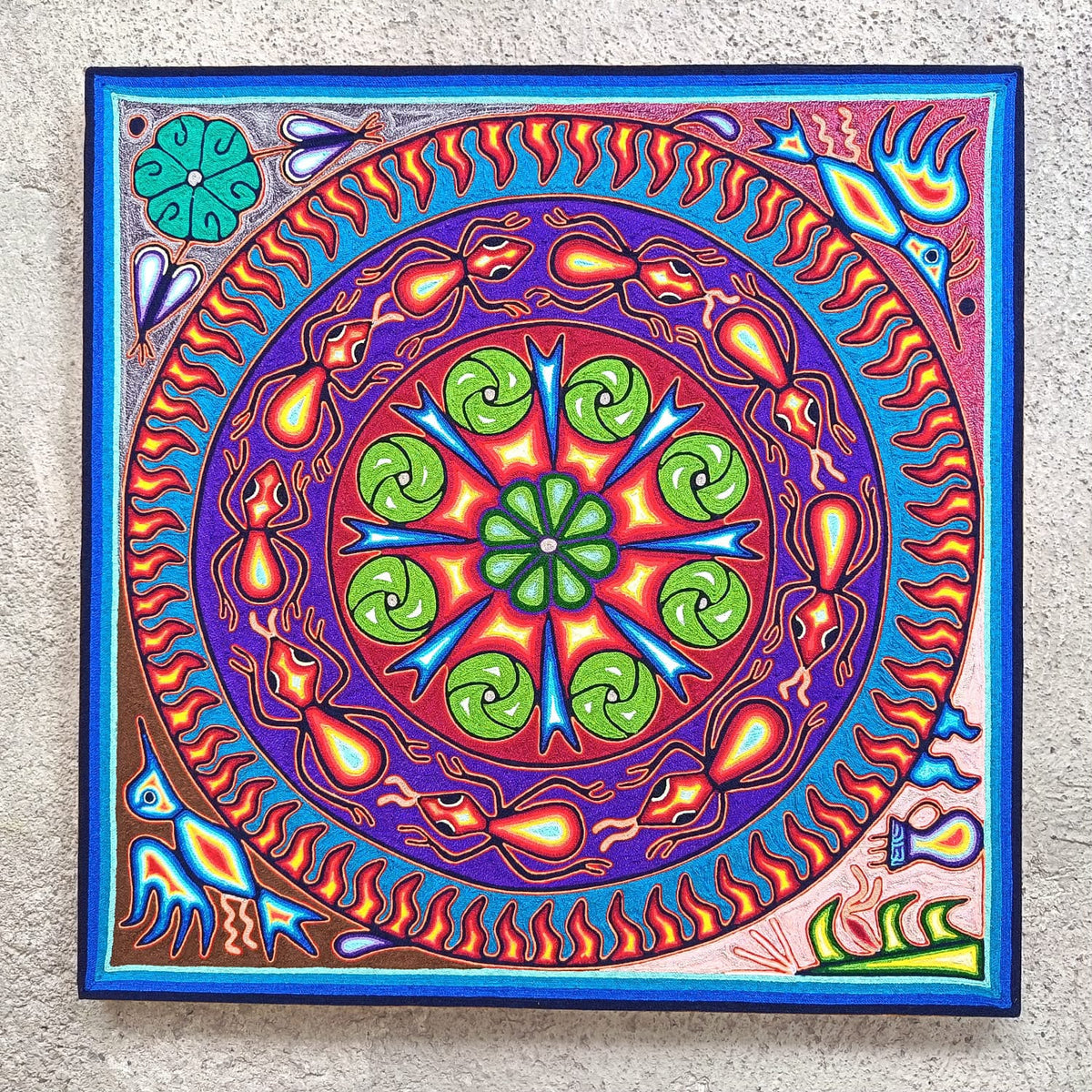 Huichol Yarn Painting Mexican Folk Art By Hilaria Chavez Carrillo PP9593