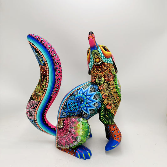 Mexican Folk Art Oaxacan Wood Carving Alebrije Hand Made, Coyote By Luis Sosa PP9601