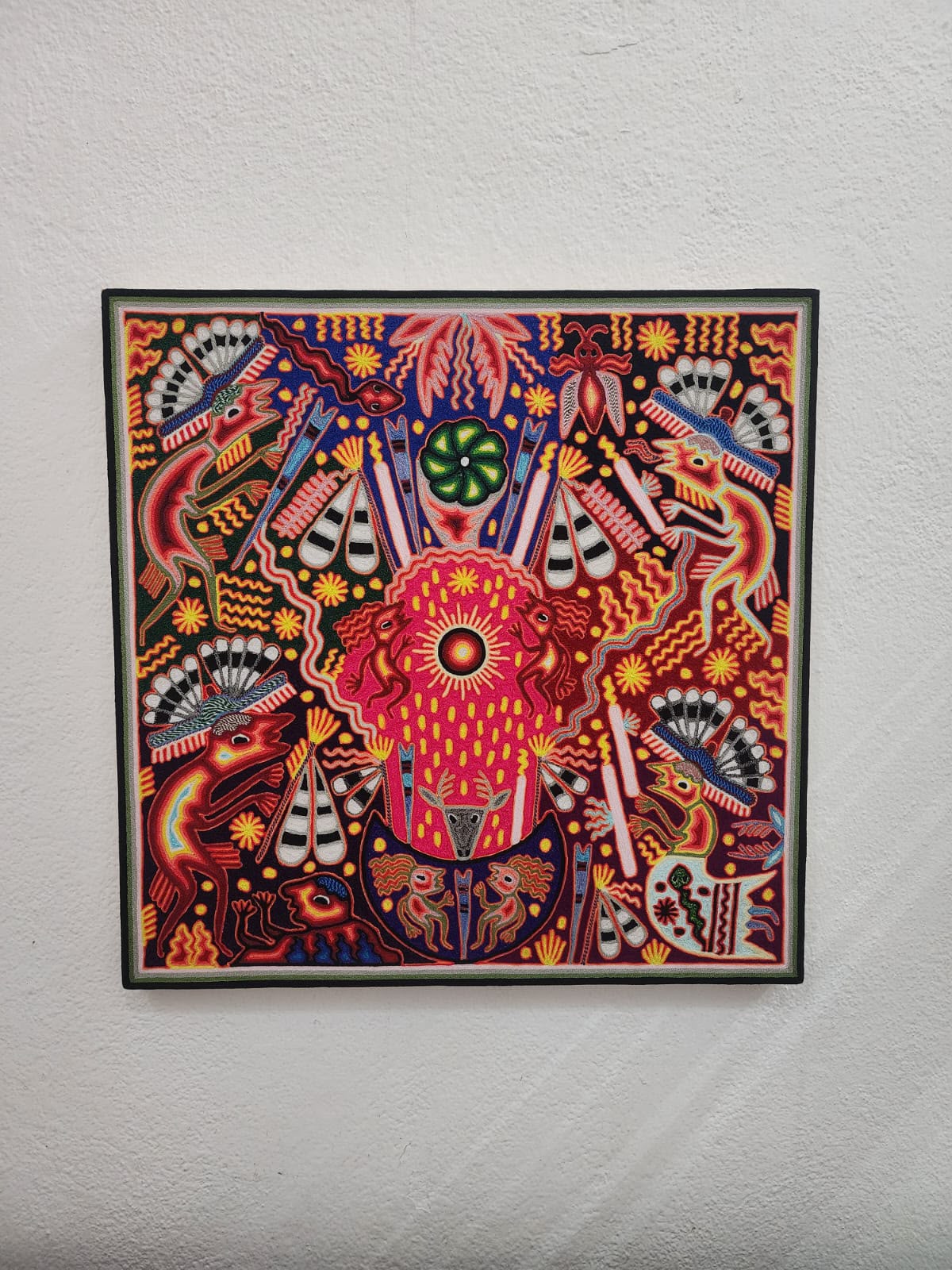 Huichol Mexican Folk Art Yarn Painting  By Maximino Renteria PP9606