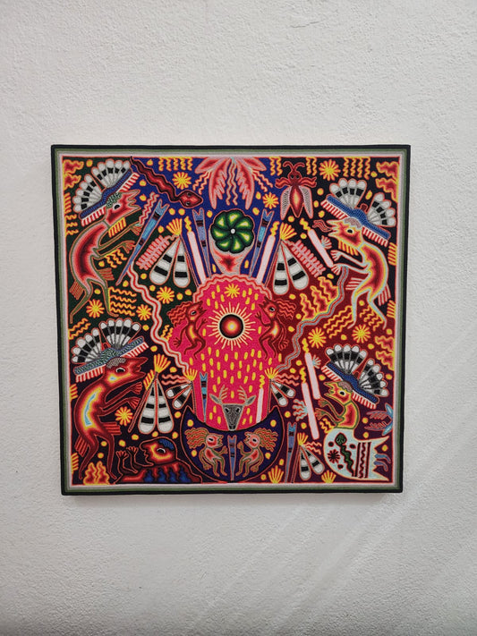 Huichol Mexican Folk Art Yarn Painting  By Maximino Renteria PP9606