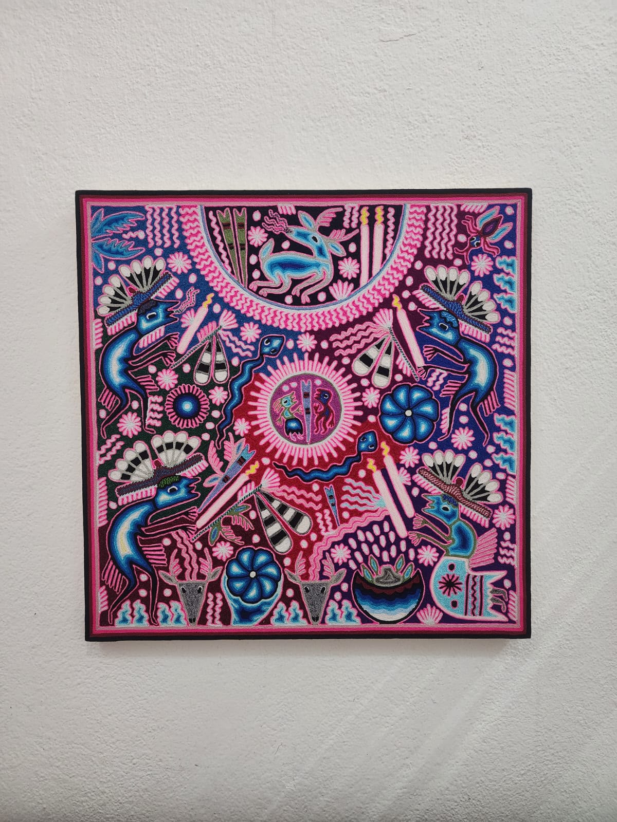 Huichol Mexican Folk Art Yarn Painting  By Maximino Renteria PP9607