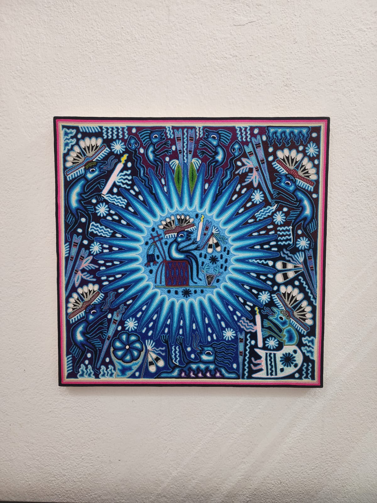 Huichol Mexican Folk Art Yarn Painting  By Maximino Renteria PP9609