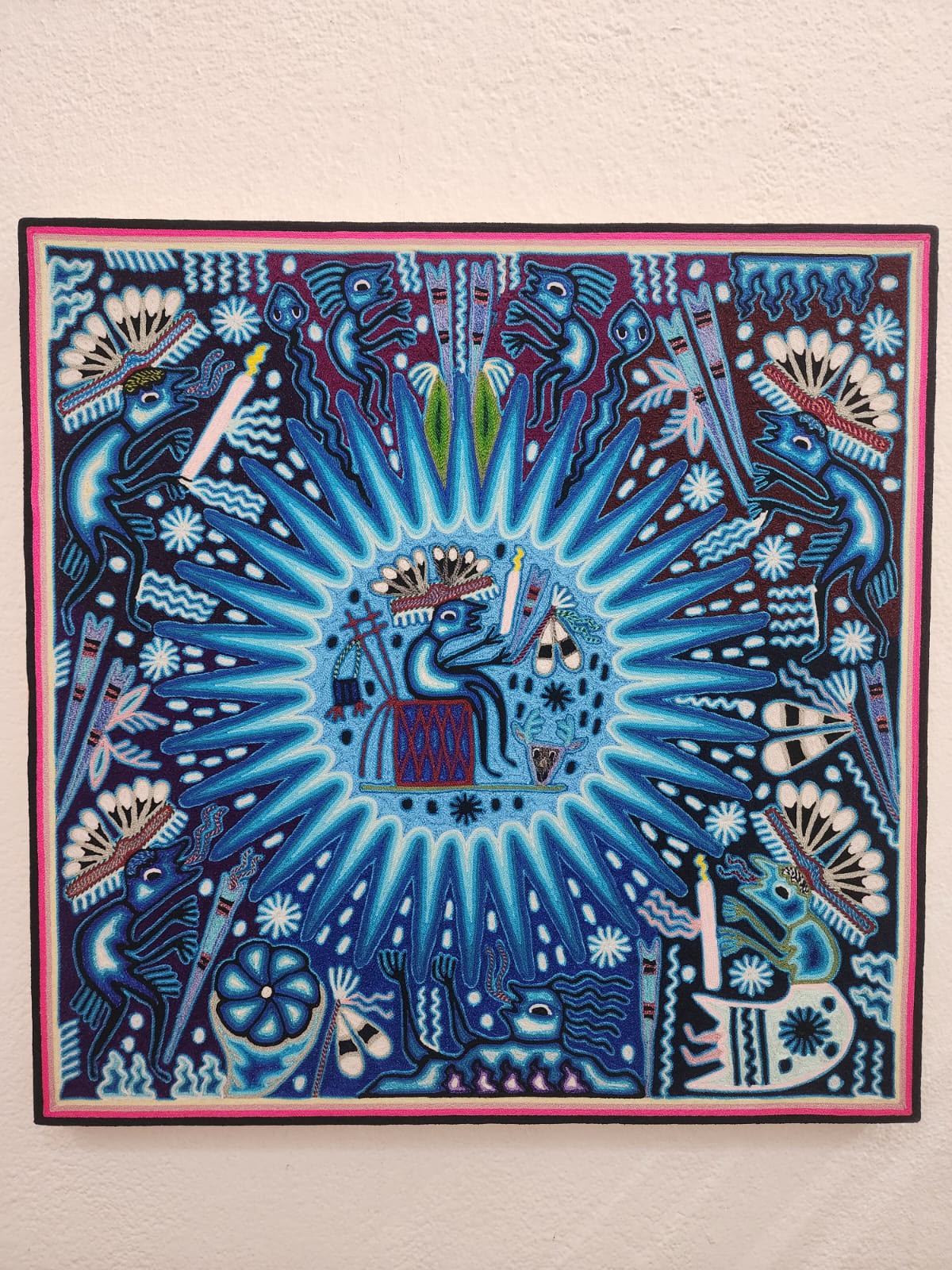 Huichol Mexican Folk Art Yarn Painting  By Maximino Renteria PP9609