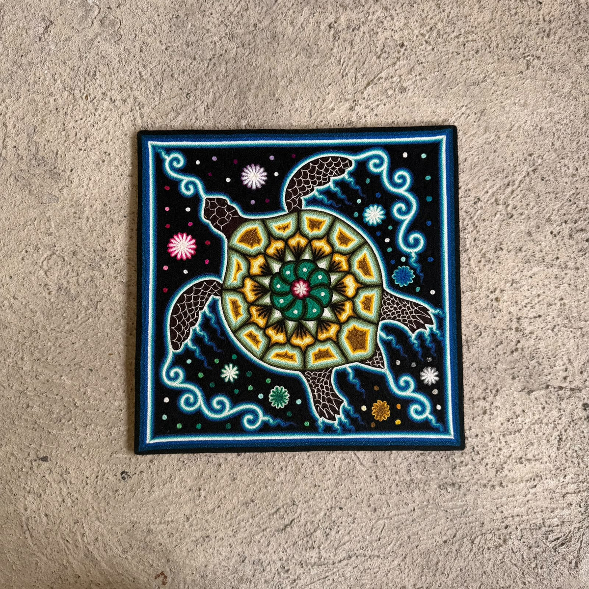 Huichol Indian Yarn Painting by  Samuel Hernandez  PP9612