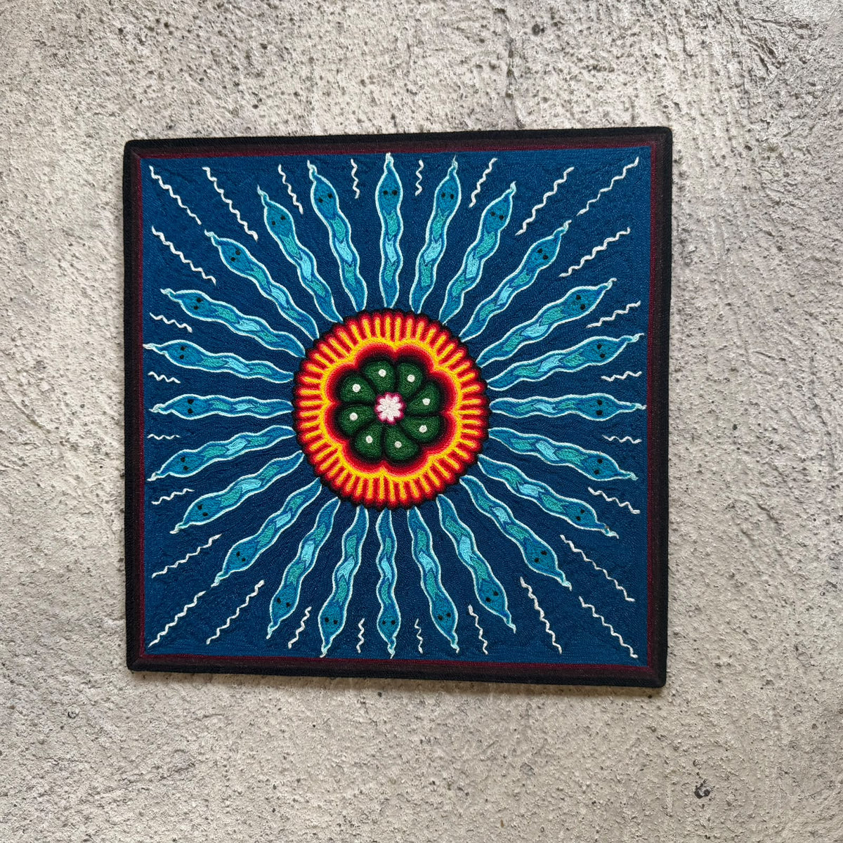 Huichol Indian Yarn Painting by  Samuel Hernandez  PP9613
