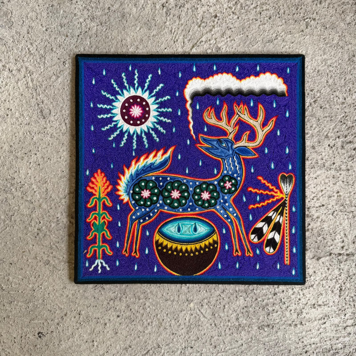Huichol Indian Yarn Painting by  Samuel Hernandez  PP9614