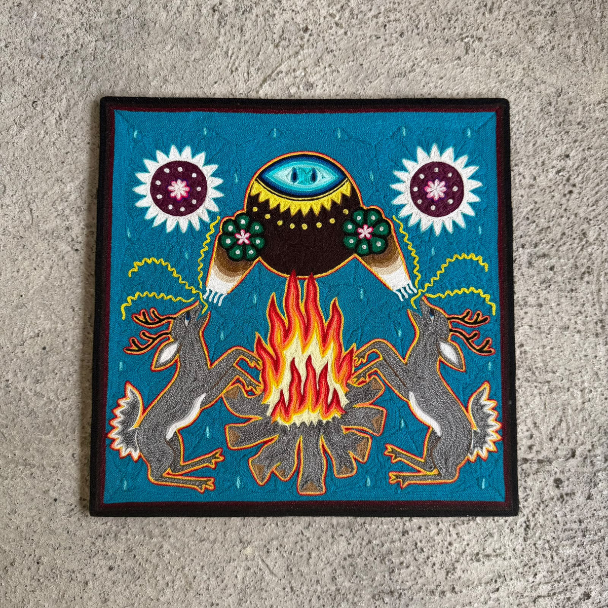 Huichol Indian Yarn Painting by  Samuel Hernandez  PP9616