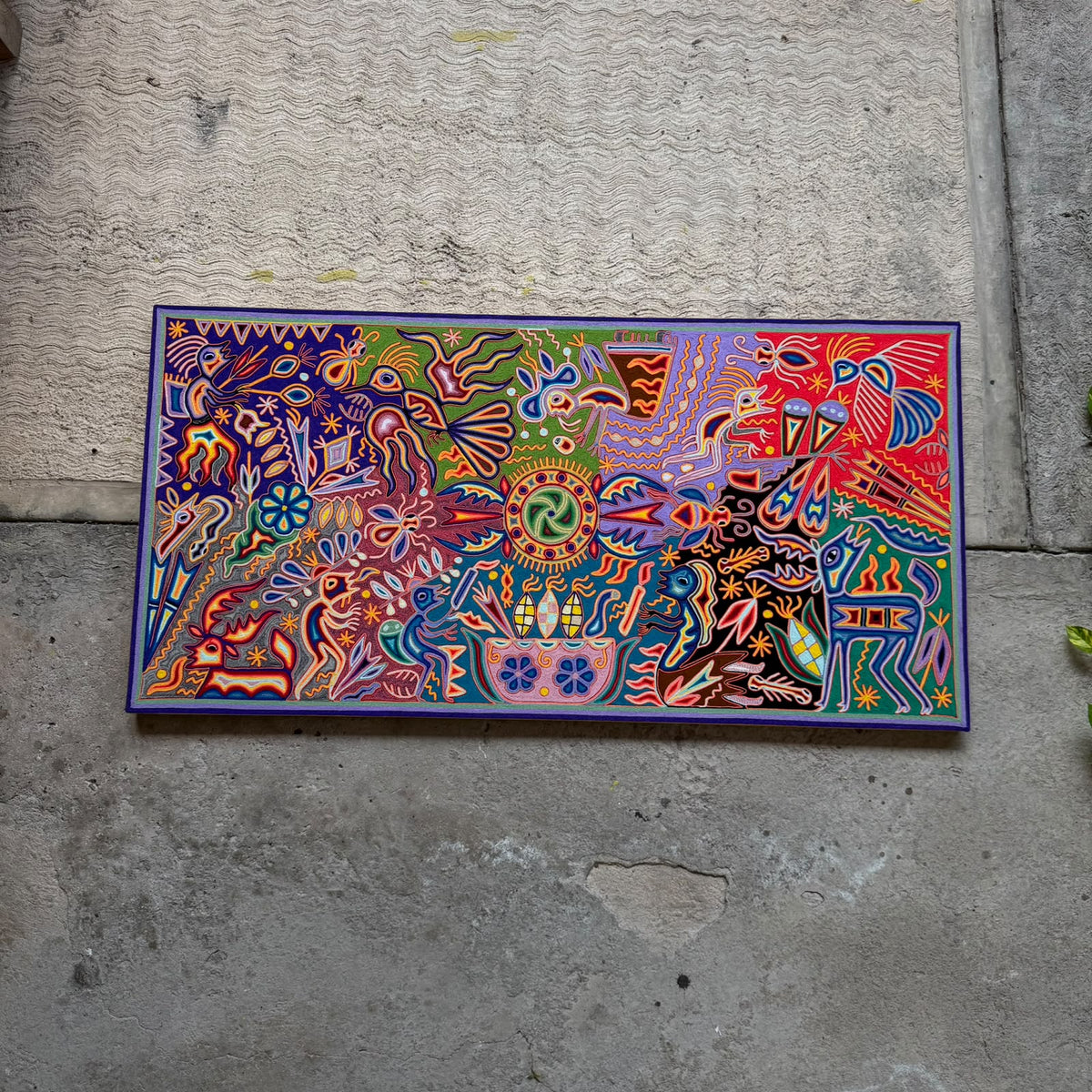 Huichol Yarn Painting Mexican Folk Art by Hilaria Chavez Carrillo PP9627