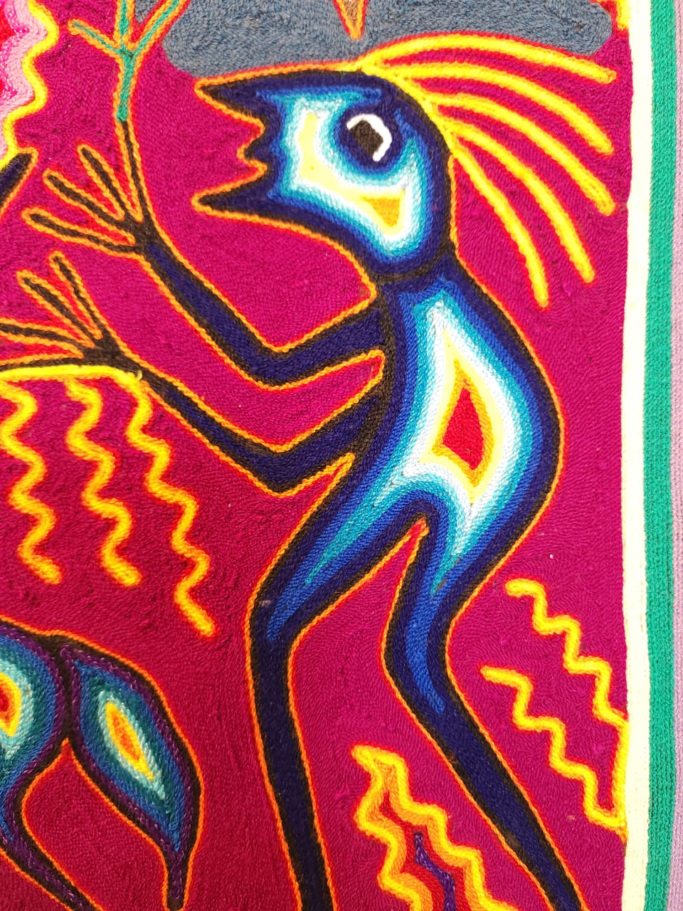 Huichol Indian Yarn Painting Mexican Folk Art By Ramona Diaz measures 48"x24" PP7164