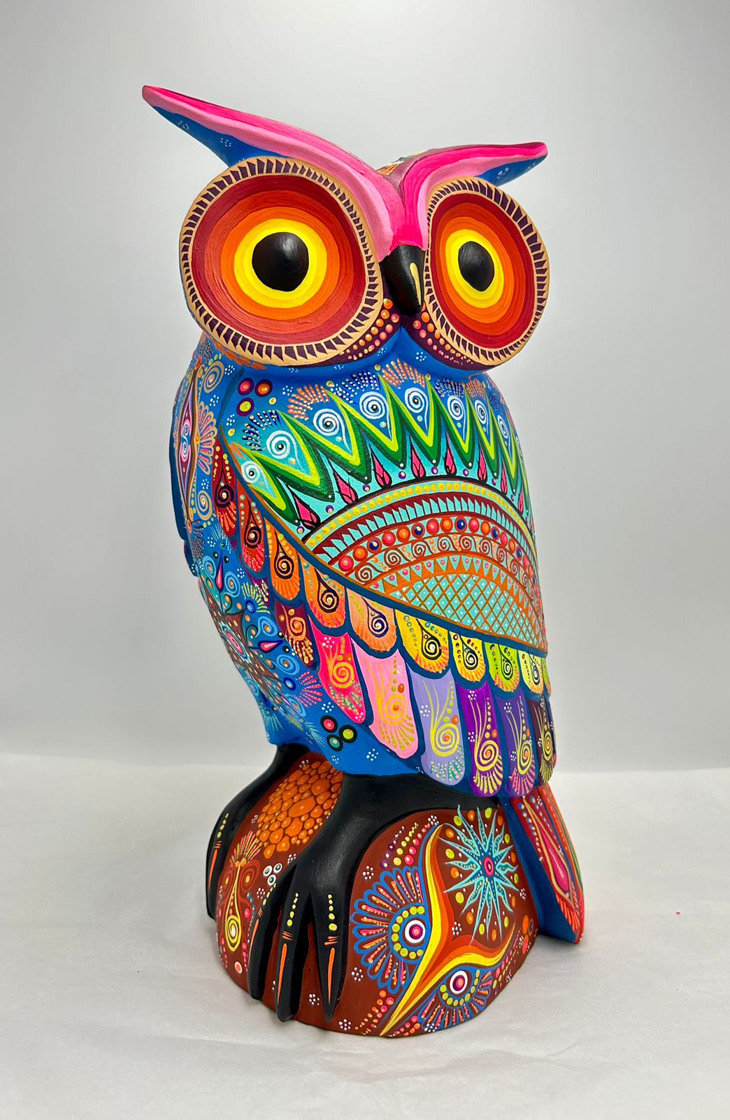 Oaxacan Wood Carving Hand Made Owl By Cesar Melchor PP7186