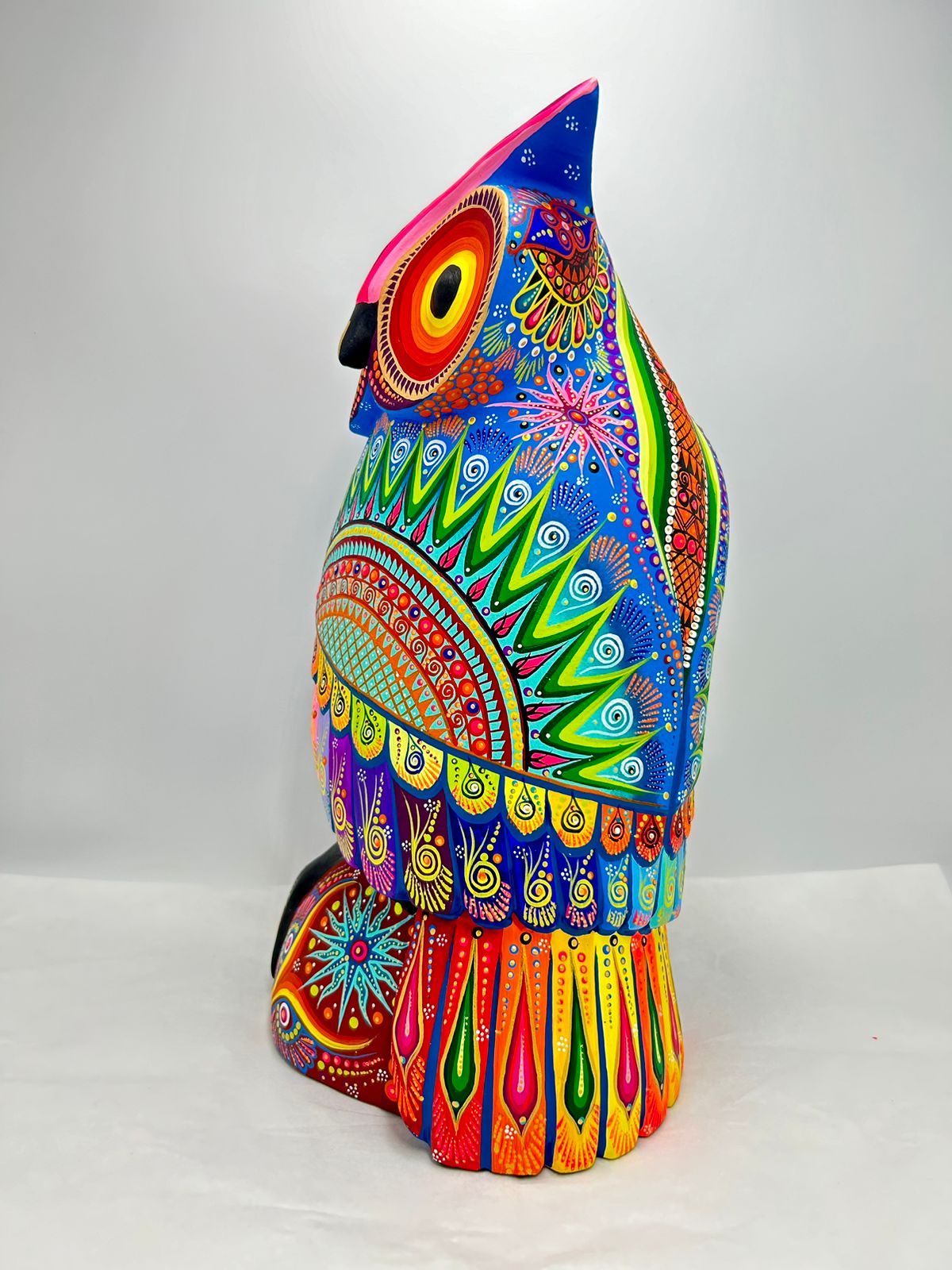 Oaxacan Wood Carving Hand Made Owl By Cesar Melchor PP7186