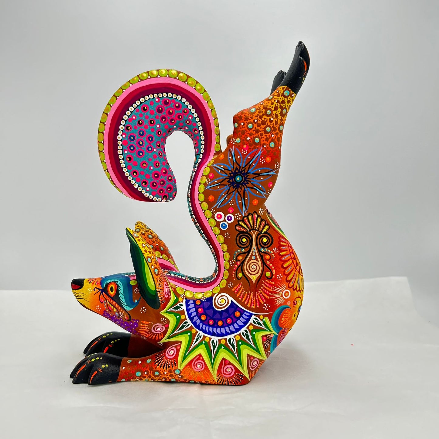 Oaxacan Wood Carving Hand Made Yoga Fox By Cesar Melchor PP7188