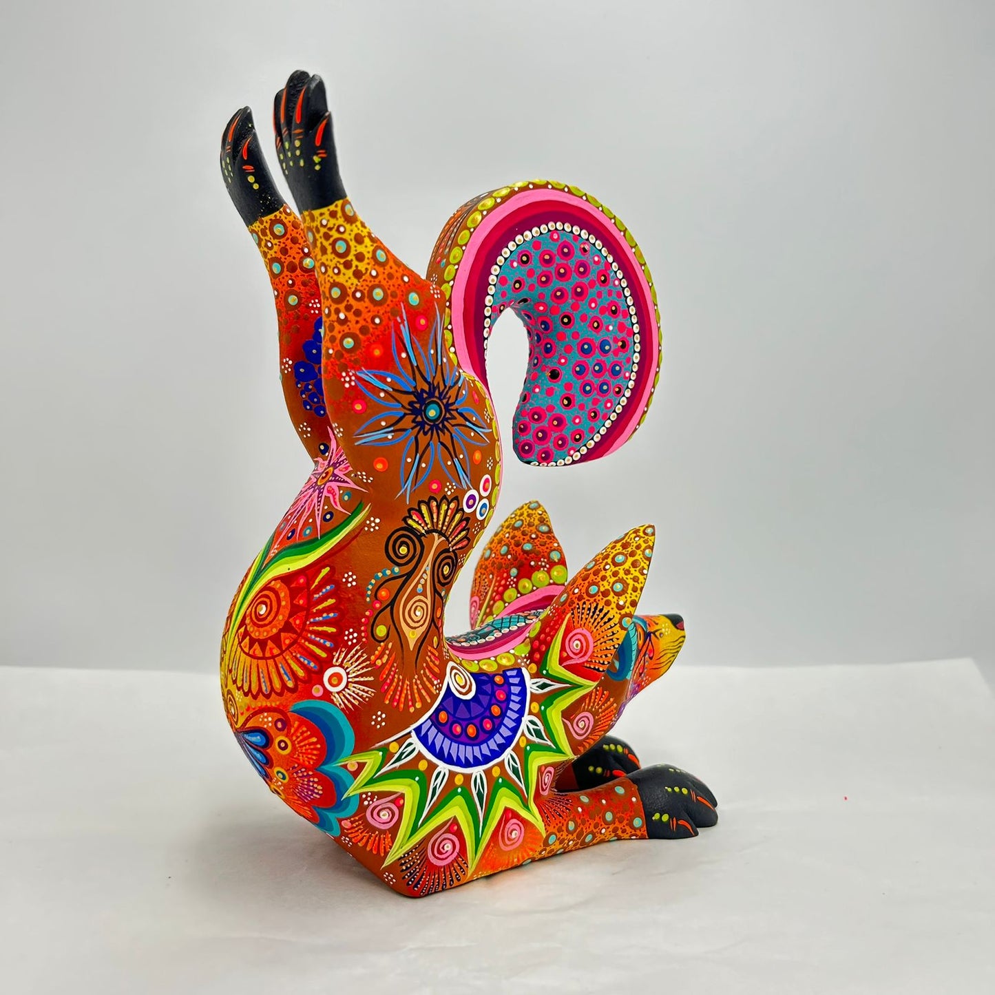 Oaxacan Wood Carving Hand Made Yoga Fox By Cesar Melchor PP7188