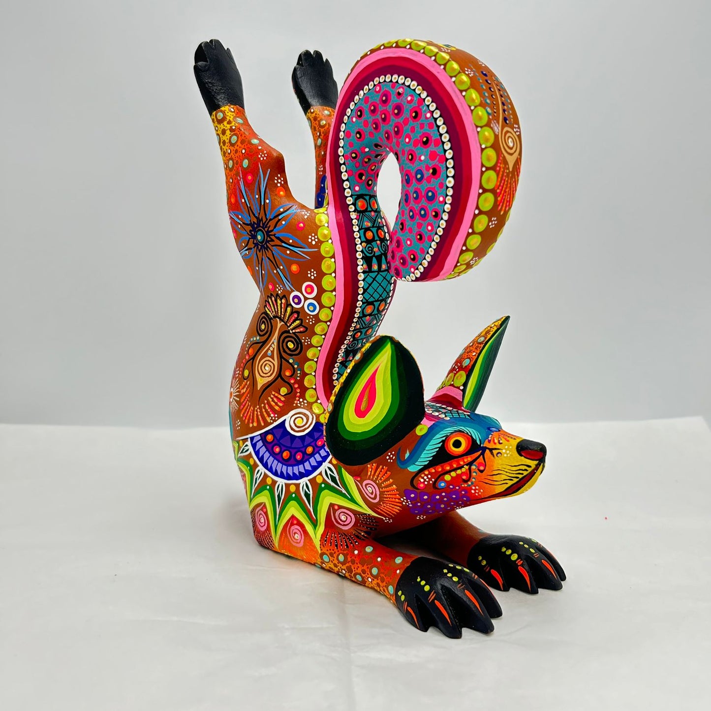 Oaxacan Wood Carving Hand Made Yoga Fox By Cesar Melchor PP7188