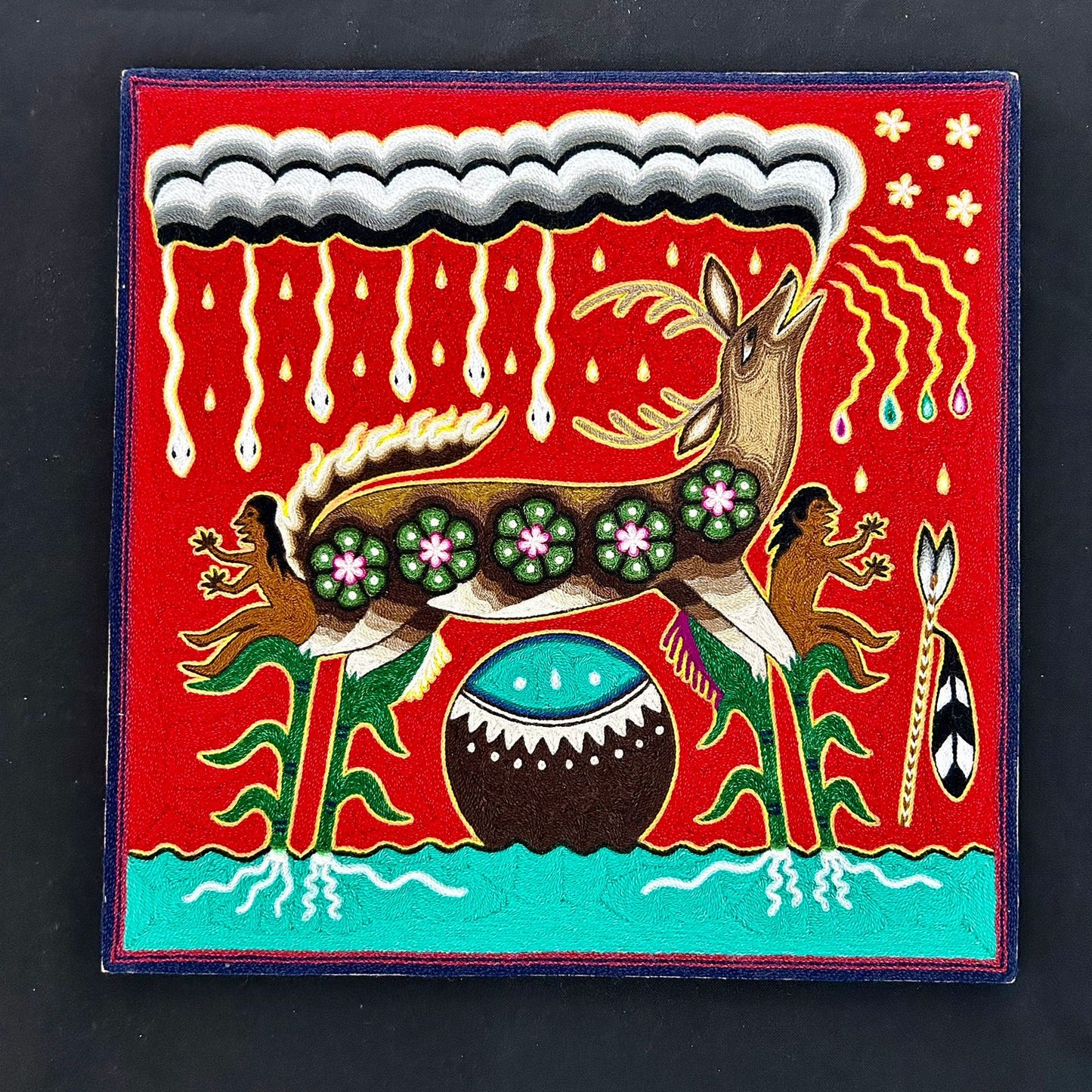 Huichol Indian Yarn Painting by  Samuel Hernandez PP7190