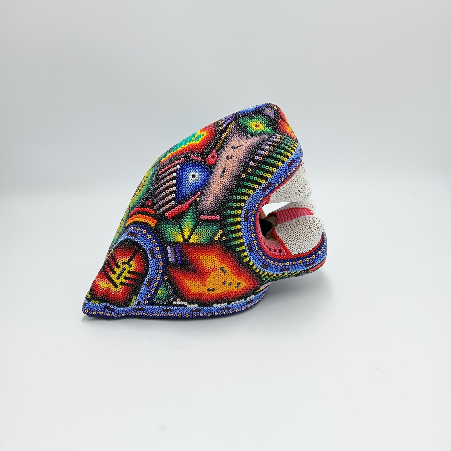 Huichol Mexican Folk Art Jaguar Head by Isandro Villa Lopez PP7206